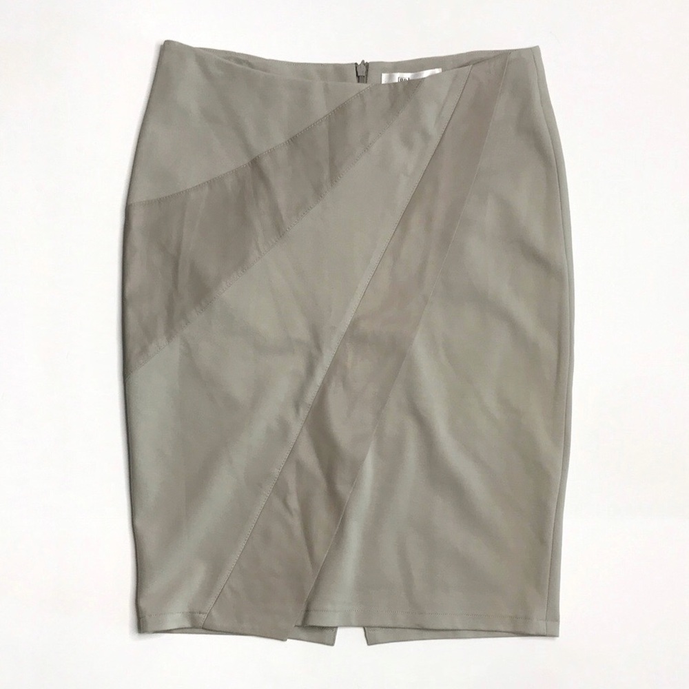 MY TRIBE Edgy Leather and Fabric Panel Pencil Neutral Color Skirt size Large